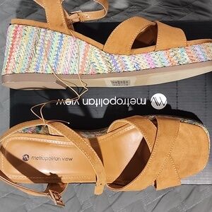 Merona Brown Wedges with Colorful Accents